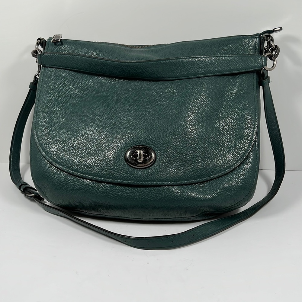 Coach Green Pebbled leather Turnlock Hobo #24771